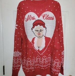 Knit Knack Women's Large Sexy Mrs Claus Ugly Christmas Sweater Holiday Cozy EUC